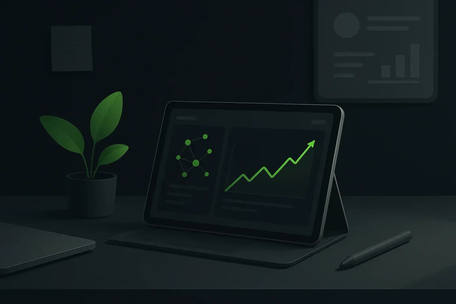 Tablette affichant un tableau de bord de données et de statistiques de croissance.