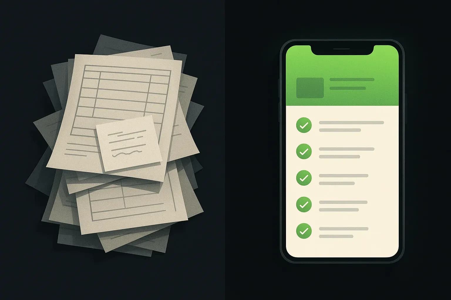 Comparaison entre des processus papier désorganisés et une gestion numérique fluide.