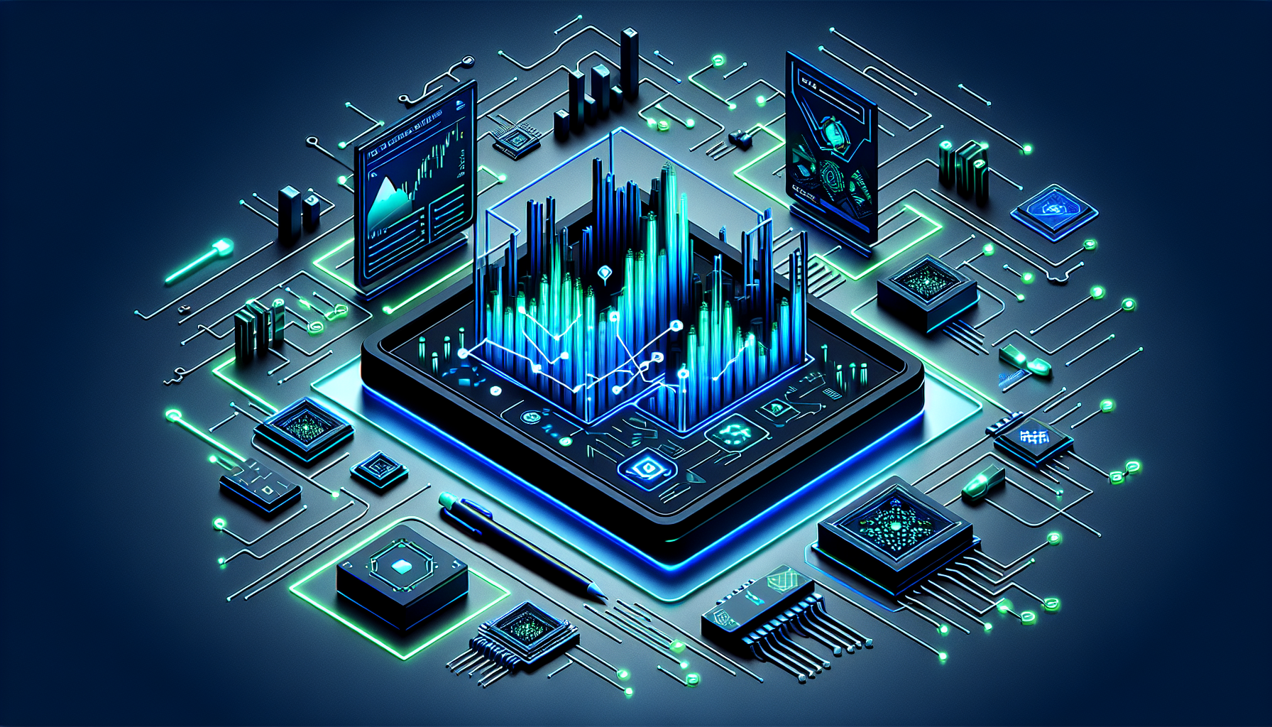 IA boursière et analyse financière automatisée avec graphiques futuristes