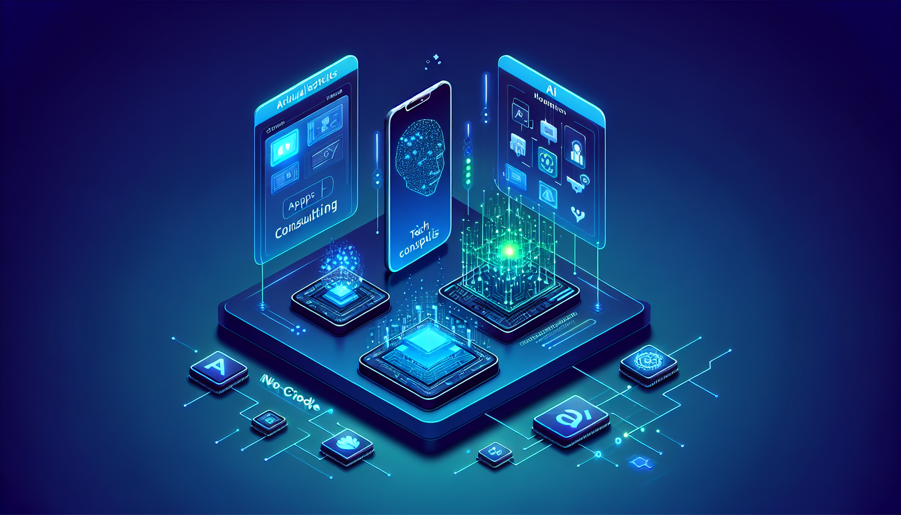 Interface no-code IA 2026 avec agents automatisés et génération d'applications